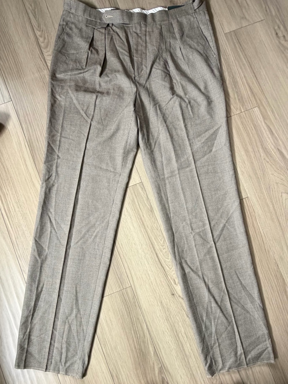 VTG Bobby Jones Collection 100% Wool Pleated Belted UNHEMMED Pant Sz 42 Mink NWT